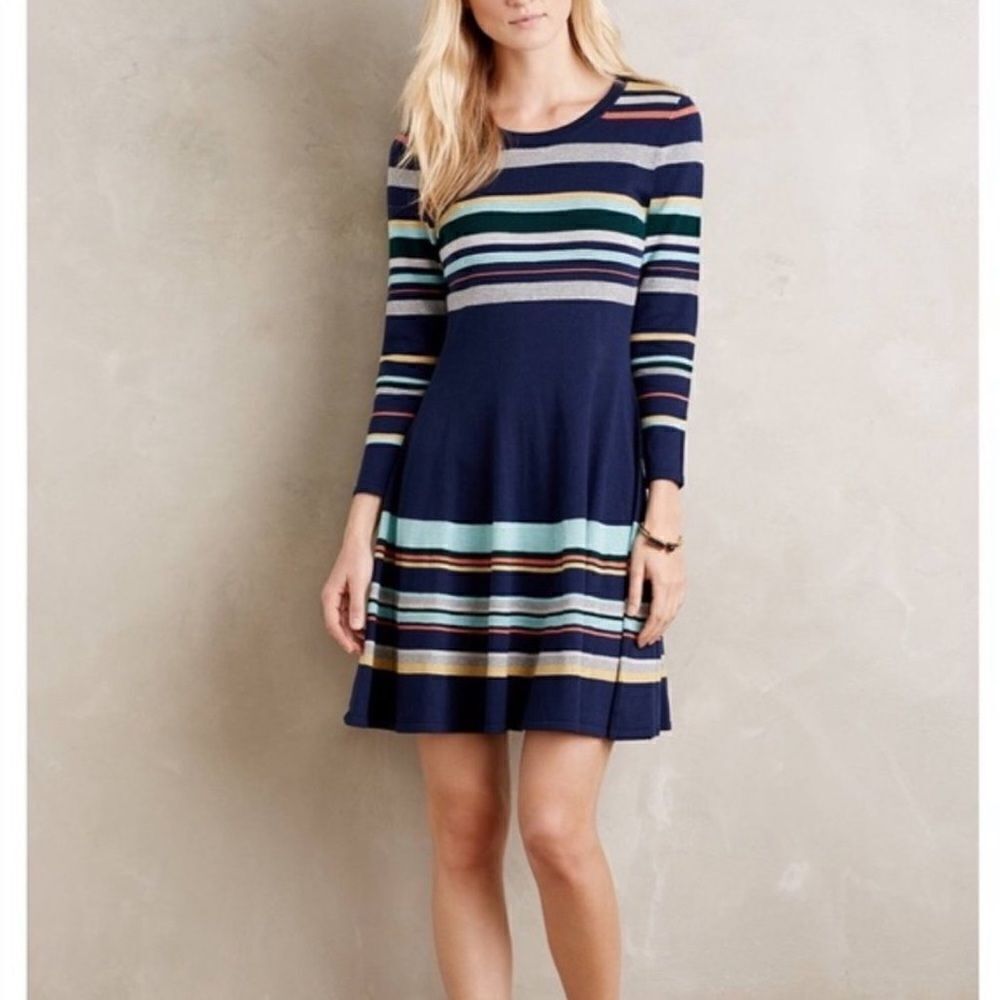 Anthropologie Moth Luca Striped Knit Fit & Flare Dress size small